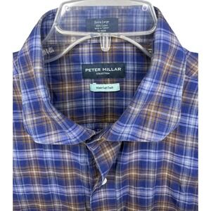 Peter Millar Collection Mens XL Winter Soft Twill Blue Plaid L/S Button Up Shirt